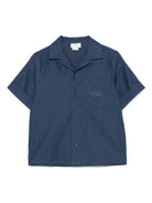 Camicia junior in cotone jacquard per bambino Fendi Kids blu con logo FF JMC188 AS64 F1I11 FENDI KIDS 