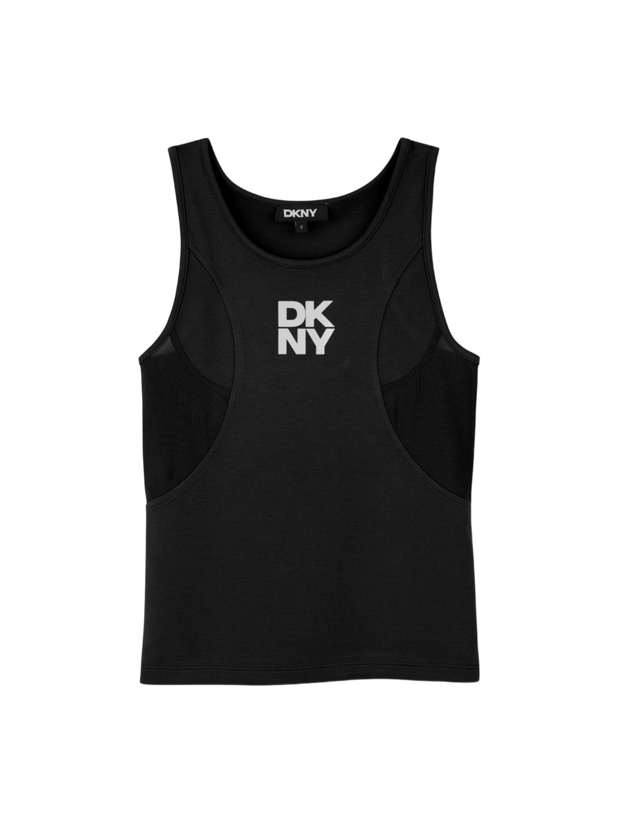 Canotta per bambina Dkny Kids nero con inserti in rete D62616 09B DKNY KIDS 