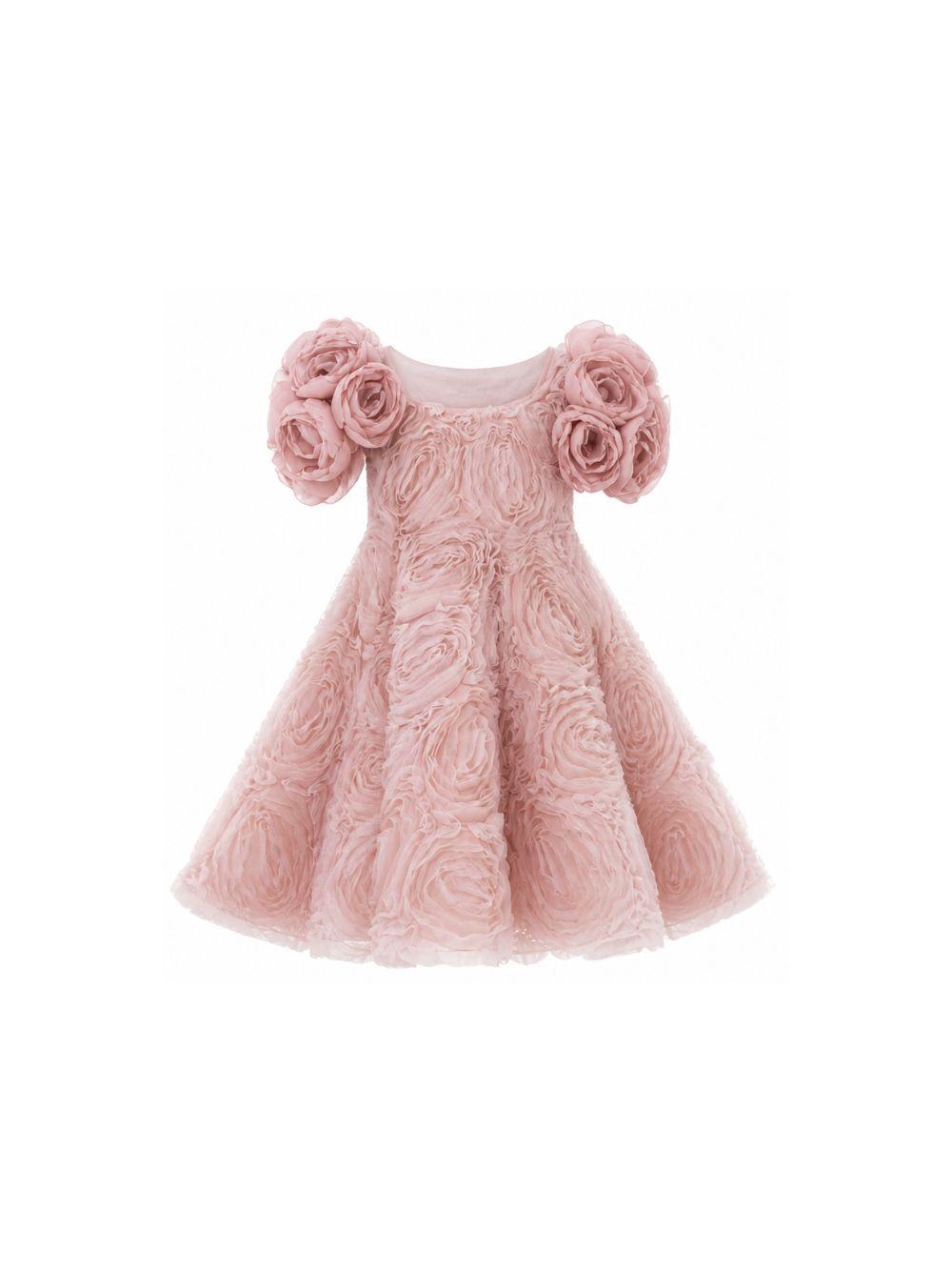 Abito per bambina Maison Ava Kids rosa con dettagli floreali in rilievo MA SS26 GC18 PINK MAISON AVA KIDS 
