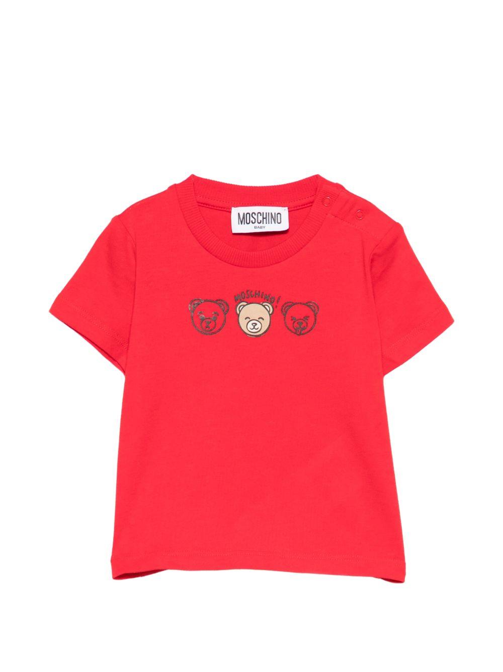 T-shirt per neonati Moschino Kids rossa con stampa tre orsetti MUM04OLAA24 50109 MOSCHINO KIDS 