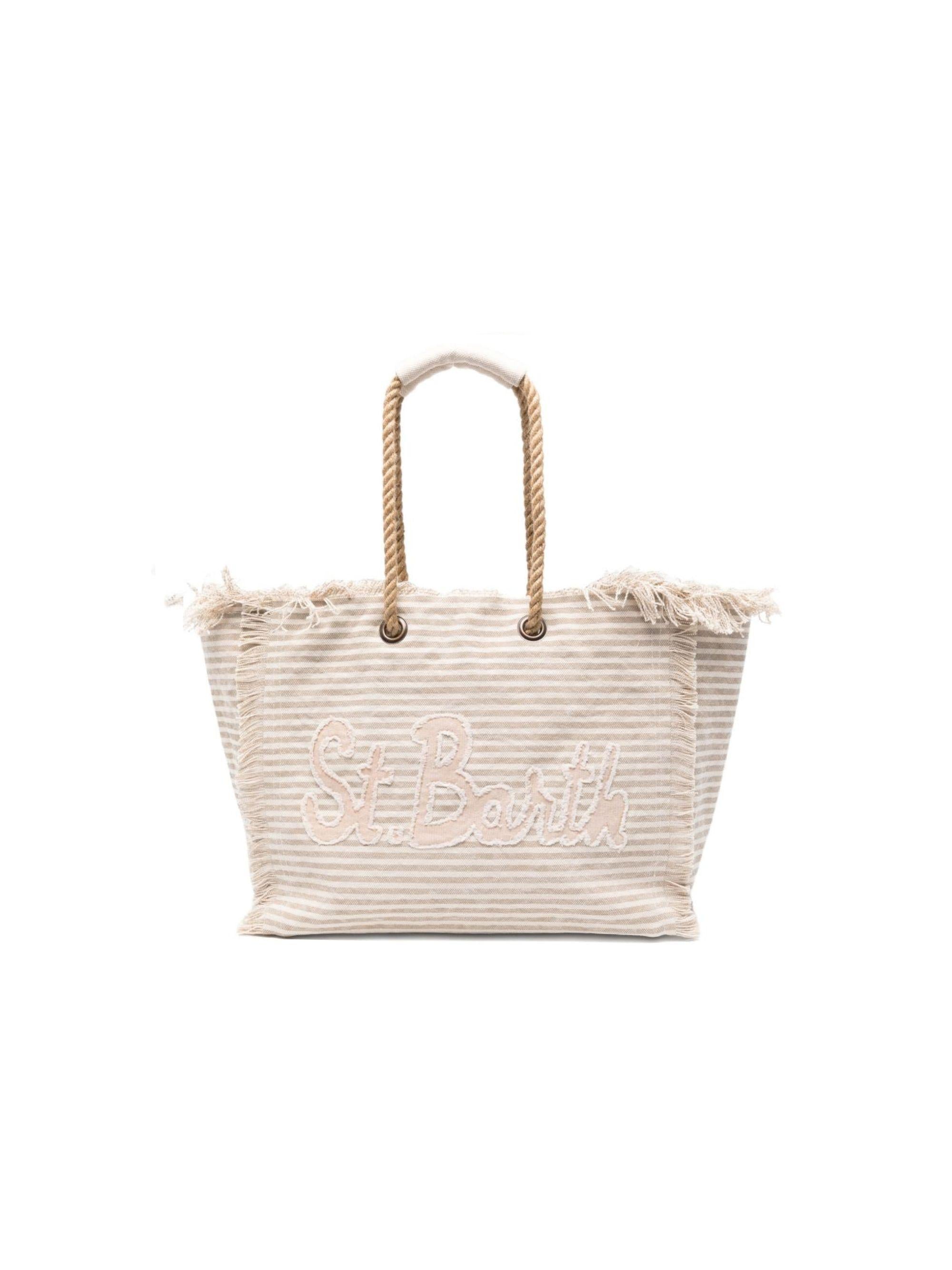 Borsa Beach Bag MC2 Saint Barth beige con motivo a righe orizzontali BEA0003 09400L MC2 ST. BARTH KIDS 