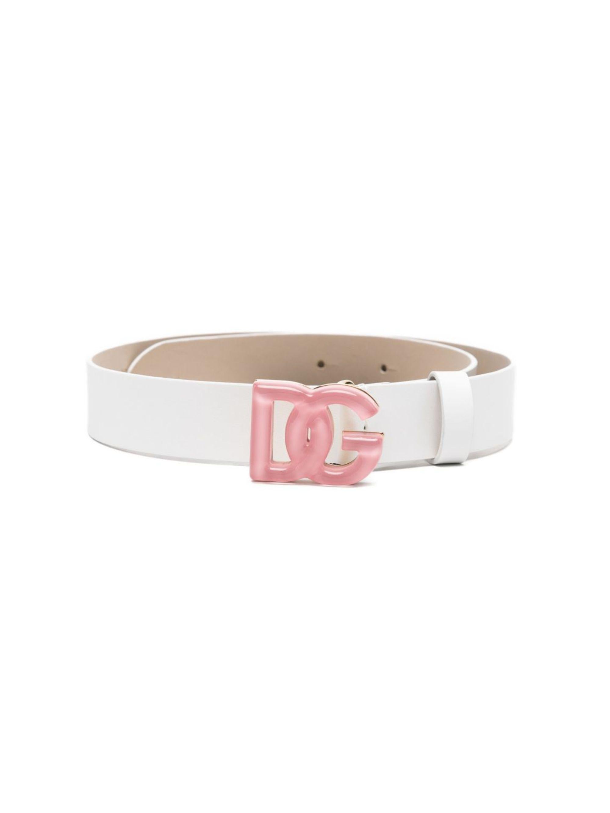 Cintura per bambina Dolce & Gabbana Kids bianca con logo rosa EE0072 A1065 8B913 DOLCE & GABBANA KIDS 