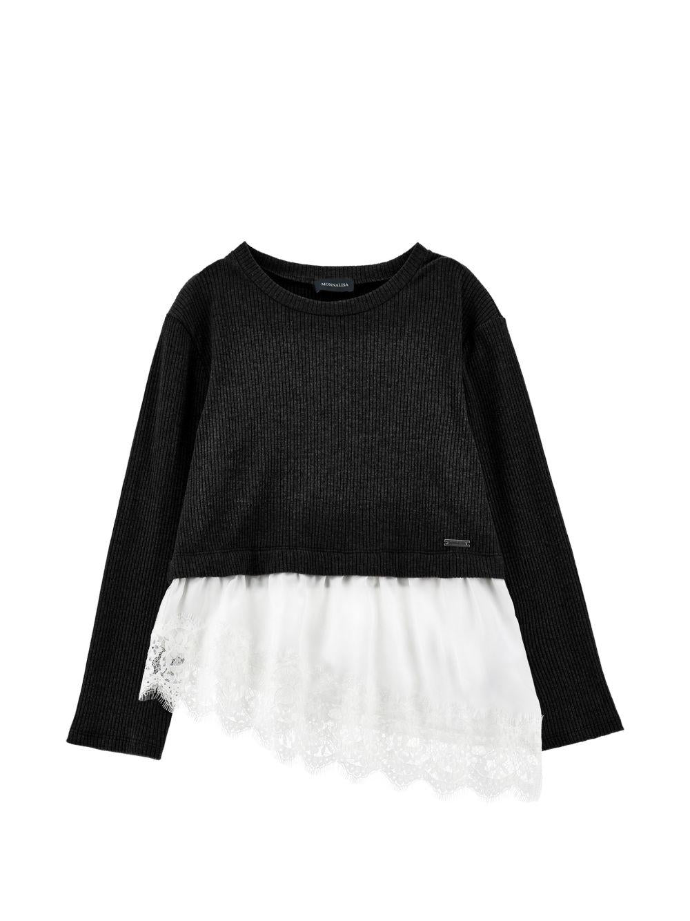 Maglione per bambina Monnalisa Kids nero con rifinitura in pizzo 41H607 8214 0050 MONNALISA KIDS 