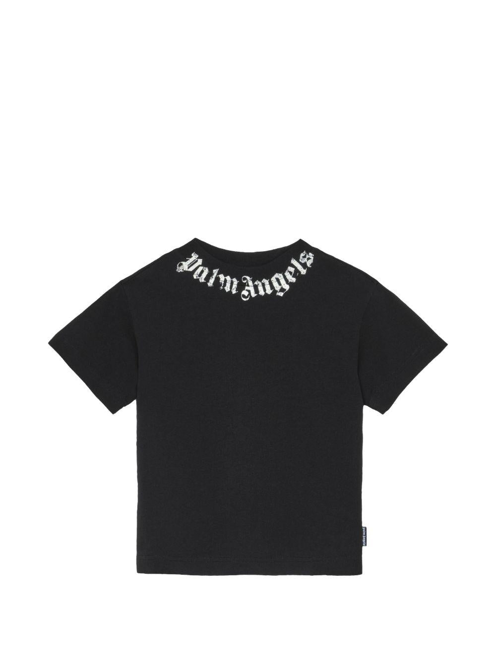 T-shirt per bambino Palm Angels Kids nera con logo sul davanti PBAA003S26JER004 110 PALM ANGELS KIDS 