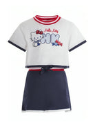 Set due pezzi t-shirt gonna  plissettata per bambina Monnalisa multicolore con stampa grafica sul davanti 19G502 7006 9956 MONNALISA 