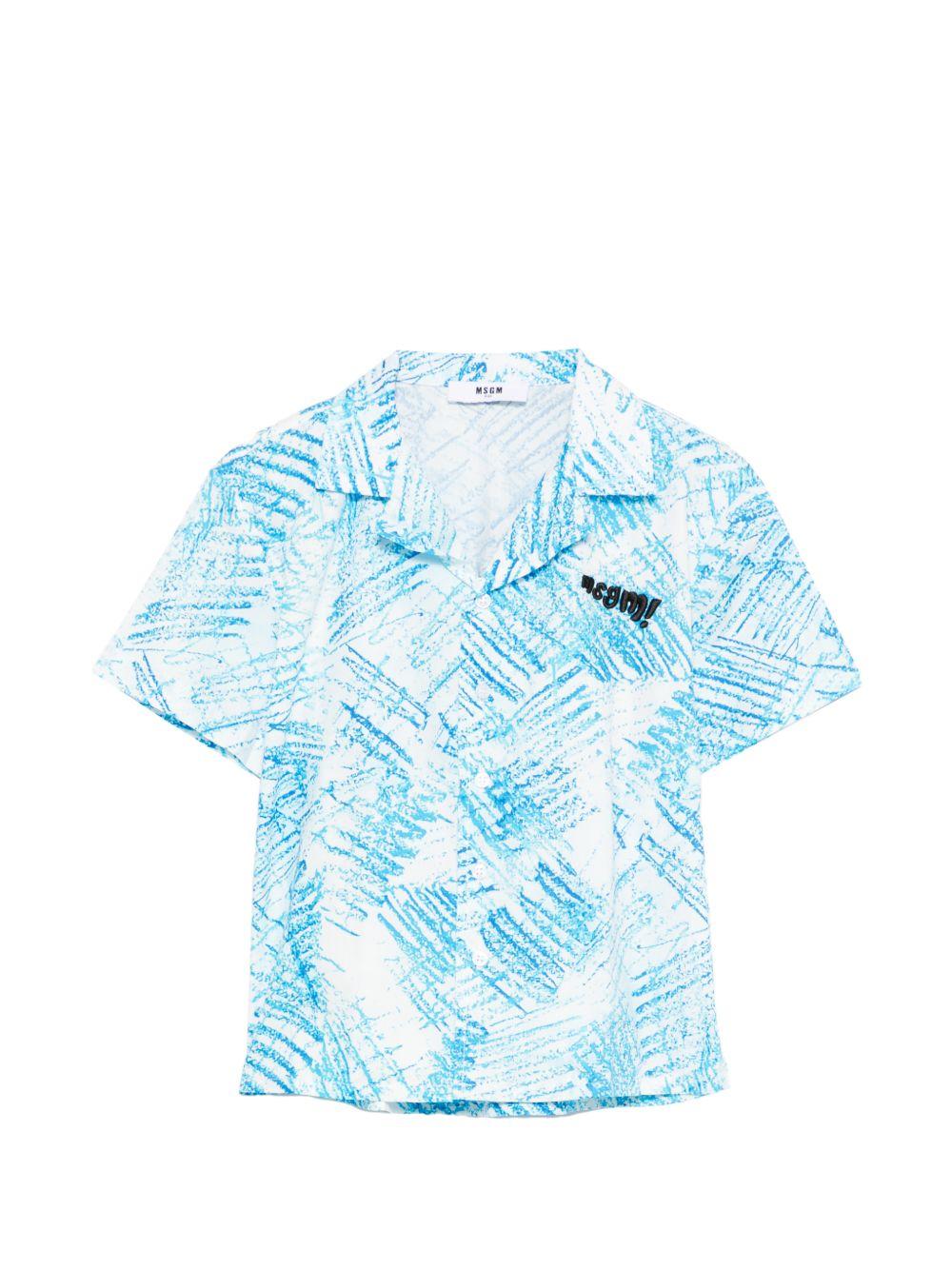 Camicia per bambino MSGM Kids azzurra con stampa grafica all-over S6MSJUSI140 MS071 MSGM KIDS 