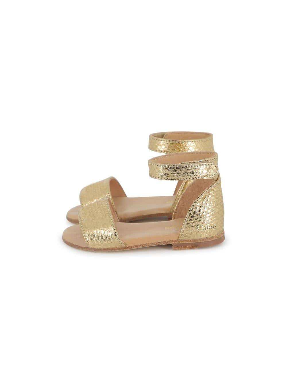 Sandali metallizzati per bambina Chloé Kids color oro con chiusura a strappo alla caviglia C20519 Z99 CHLOE' KIDS 