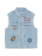 Gilet per bambino Moschino Kids in denim con applicazione HUN001L0E37 41100 MOSCHINO KIDS 