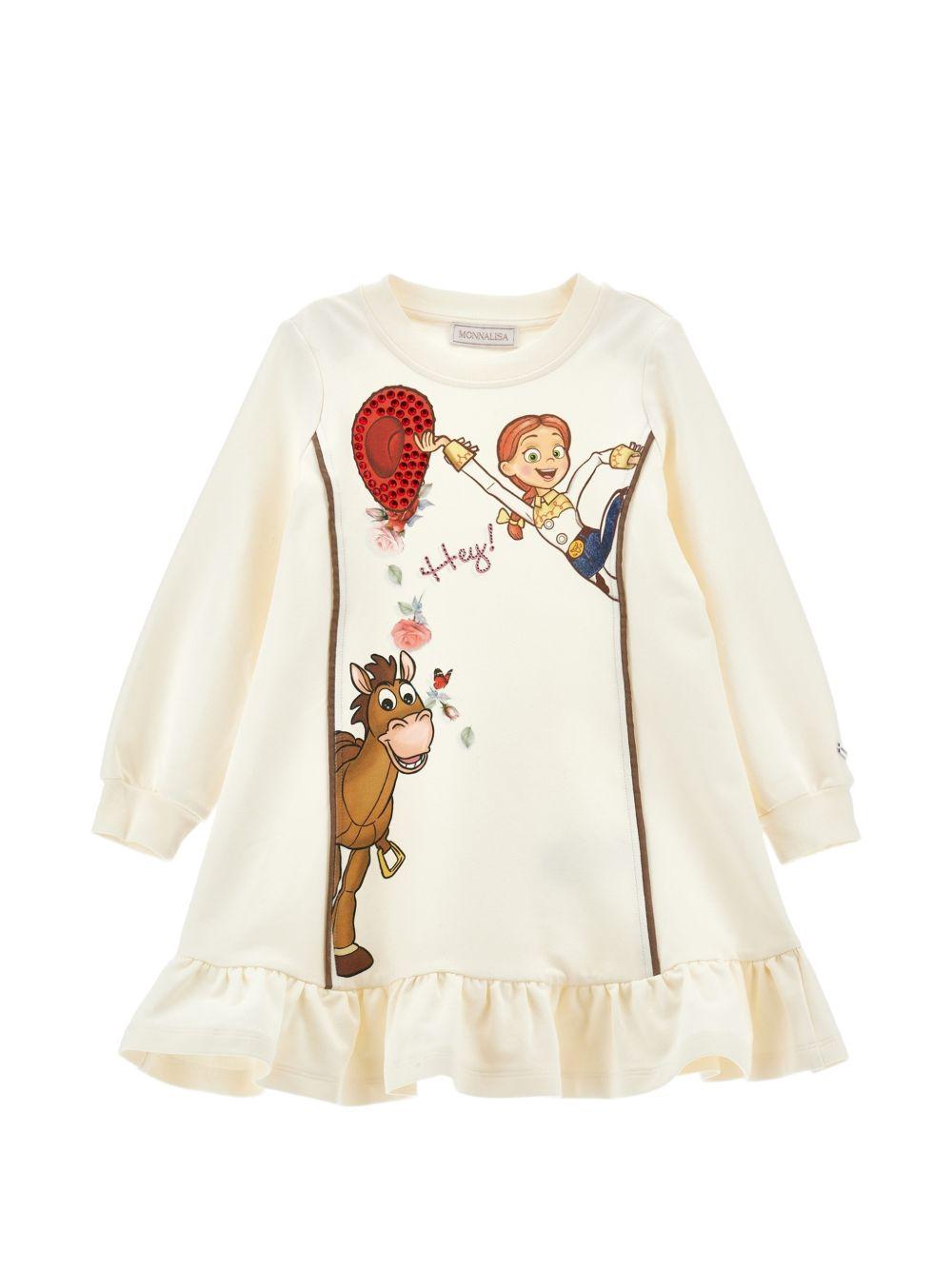Abito per bambina Monnalisa Kids écru con ruches e stampa grafica Toy Story 19H901 8006 029F MONNALISA KIDS 