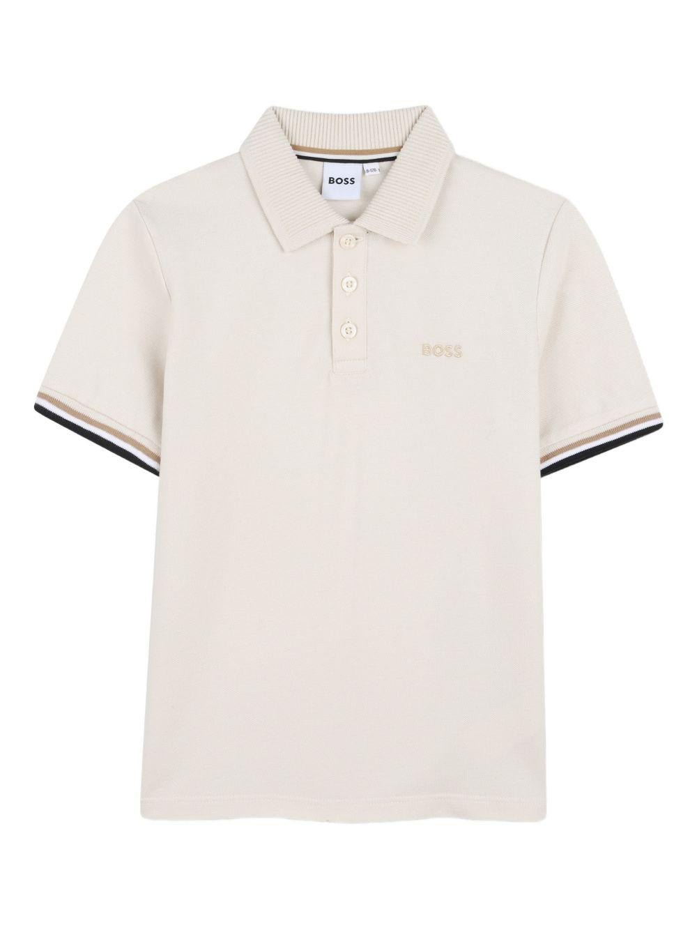 Polo per bambino Boss Kidswear beige con bordi a contrasto J52958 21C BOSS KIDS 
