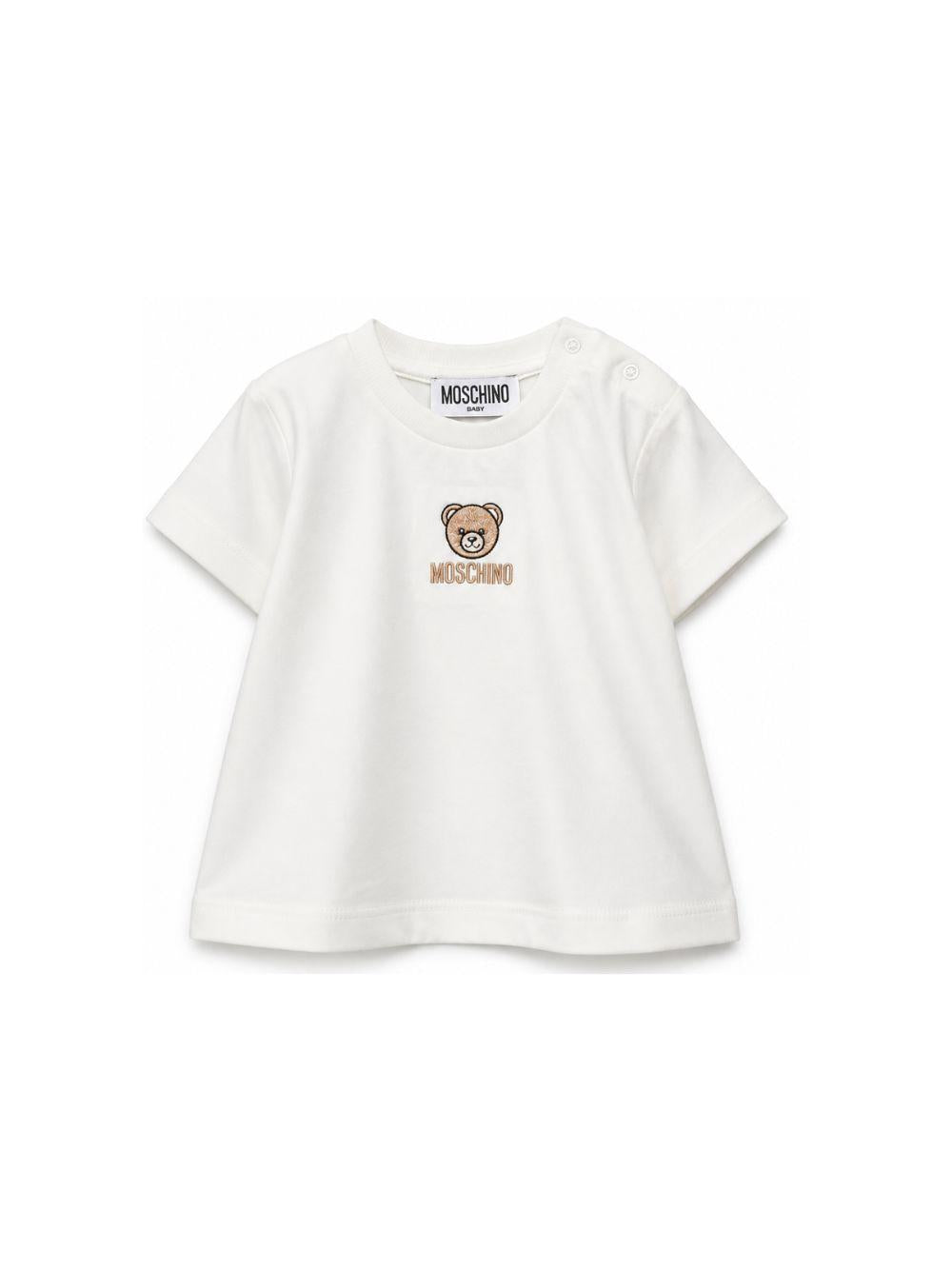 T-shirt per neonati Moschino Kids bianca con applicazione Teddy Bear MYM047LAA23 10063 MOSCHINO KIDS 