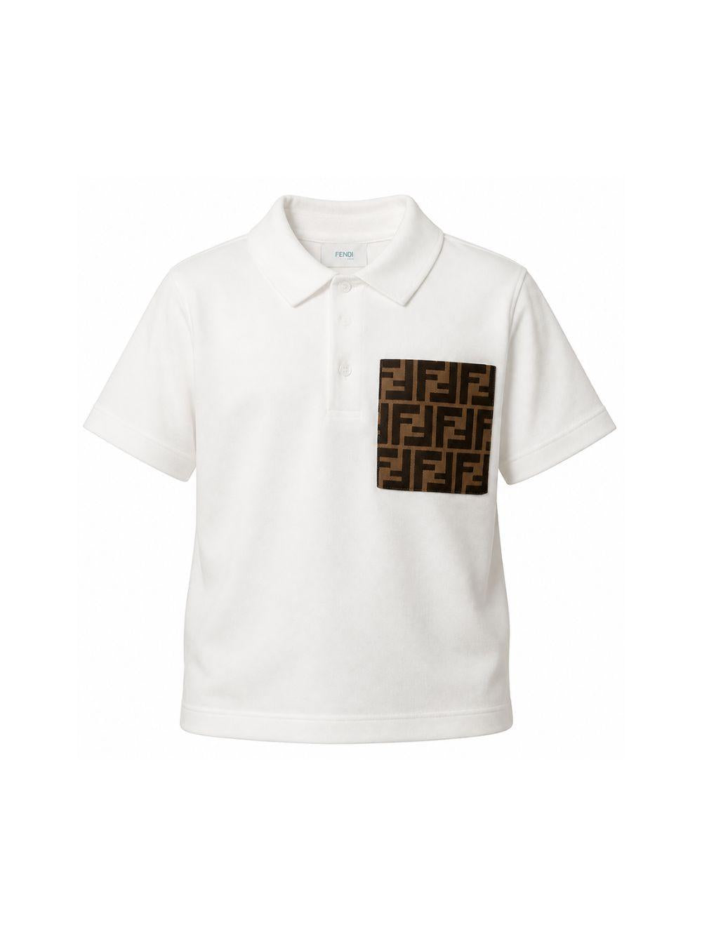 T-shirt per bambino Fendi Kids bianca con colletto stile polo JMI399 7AJ F0TU9 FENDI KIDS 