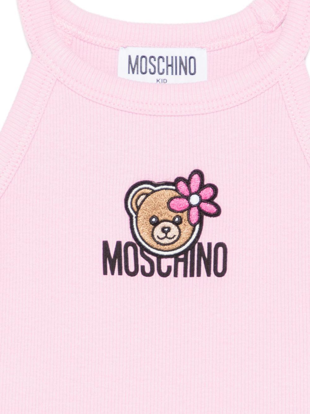 Top per bambina Moschino Kids rosa con stampa Teddy Bear con fiore HDM06ZLBA39 51473 MOSCHINO KIDS 
