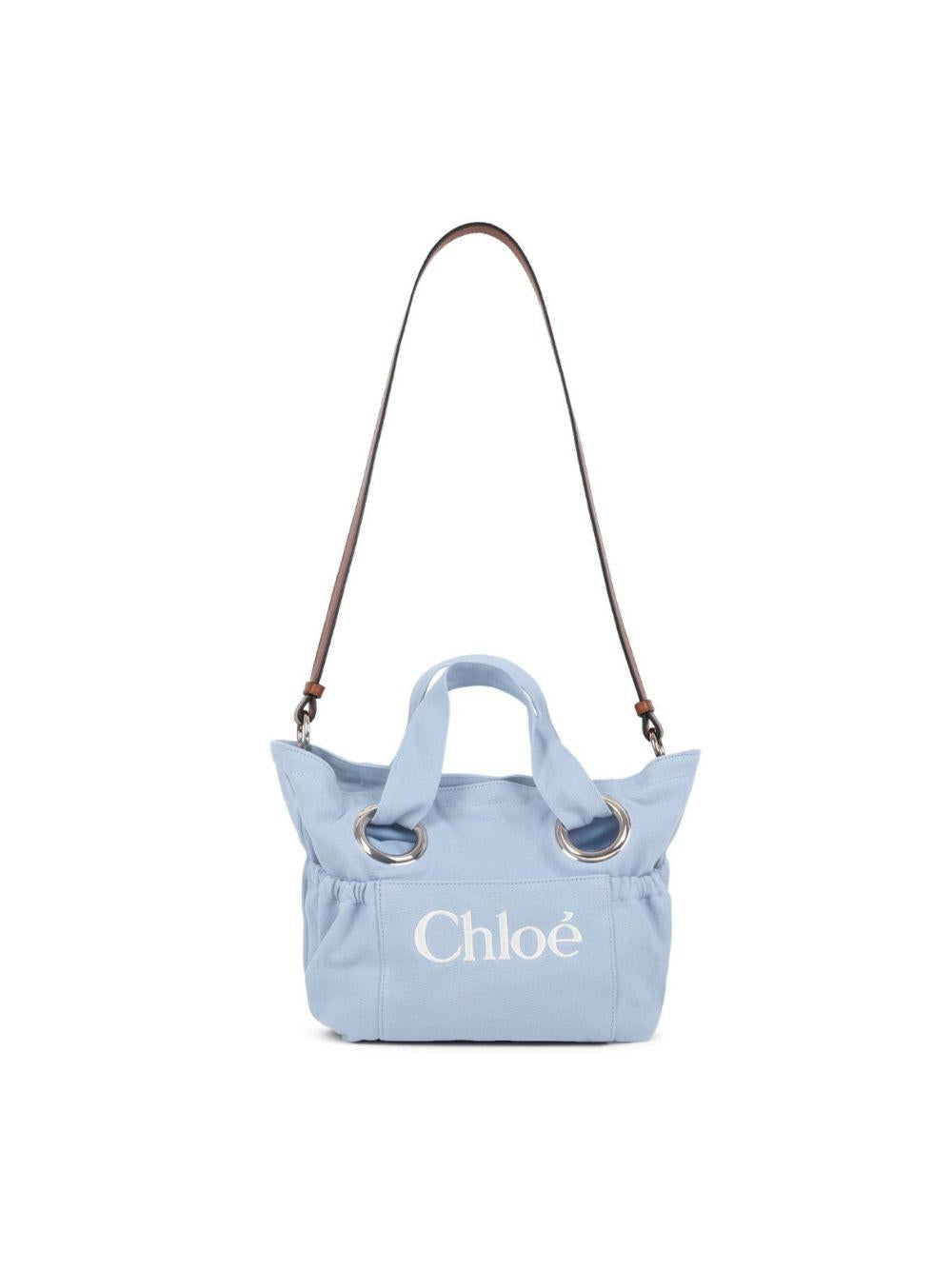 Borsa tote per bambina Chloé Kids azzurra con logo ricamato sul davanti C20872 821 CHLOE' KIDS 