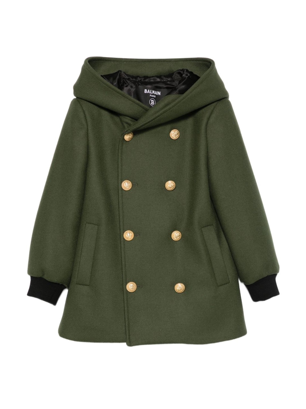 Cappotto doppiopetto per bambina Balmain Kids verde con cappuccio BX2P30 E0169 762OR BALMAIN KIDS 