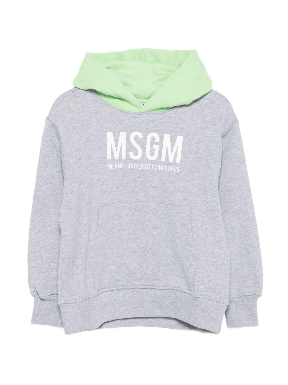 Felpa per bambini MSGM Kids grigia con cappuccio verde S6MSJBHS050 271/01 MSGM KIDS 