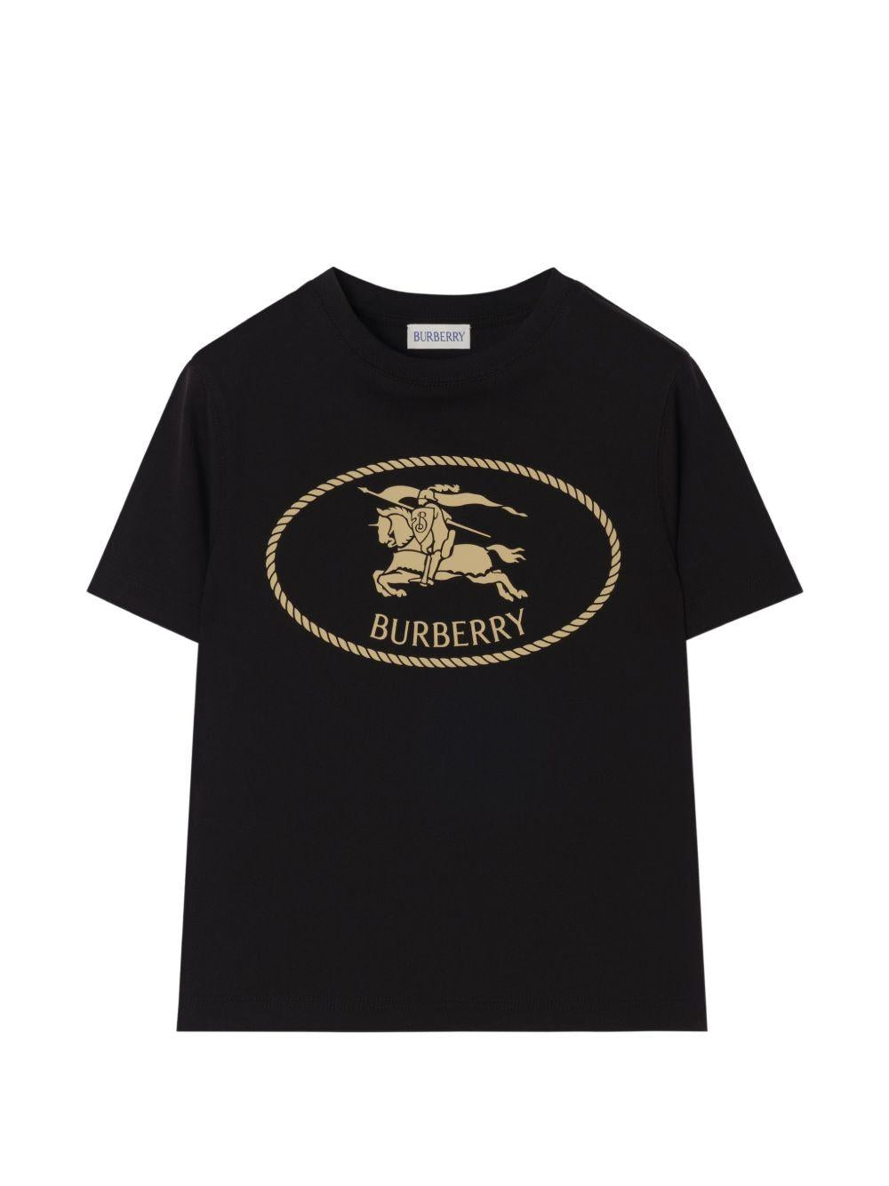 T-shirt per bambini Burberry Kids nera con motivo Equestrian Knight 8125851 A1189 BURBERRY KIDS 