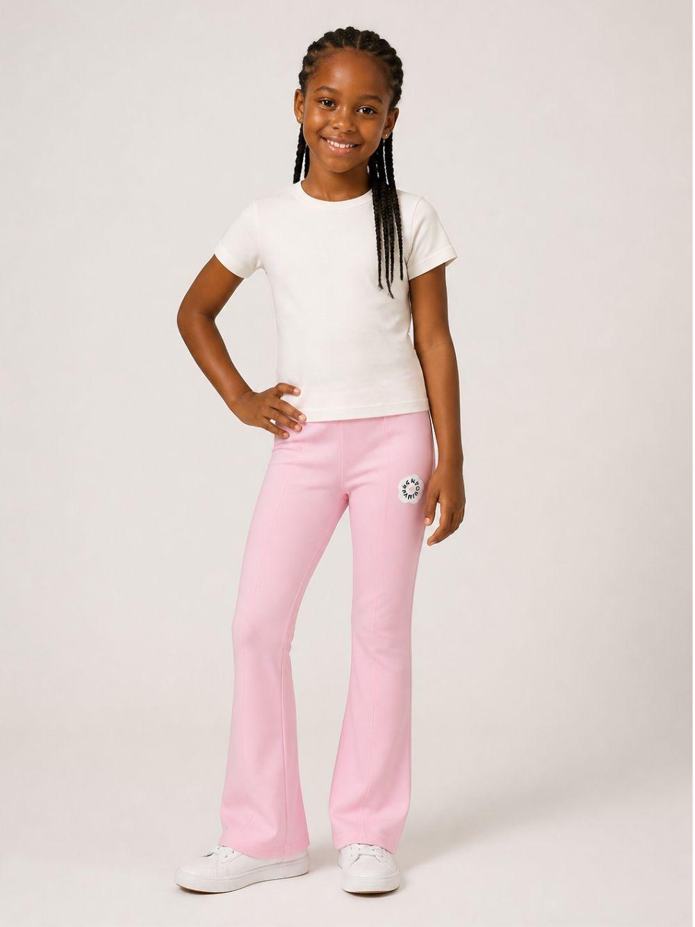 Pantaloni svasati per bambina Kenzo Kids rosa con applicazione Boke Flower K62187 44F KENZO KIDS 