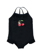Costume intero per neonata Moschino Kids nero con stampa Teddy Bear sul davanti MBL00GLKA11 60100 MOSCHINO KIDS 