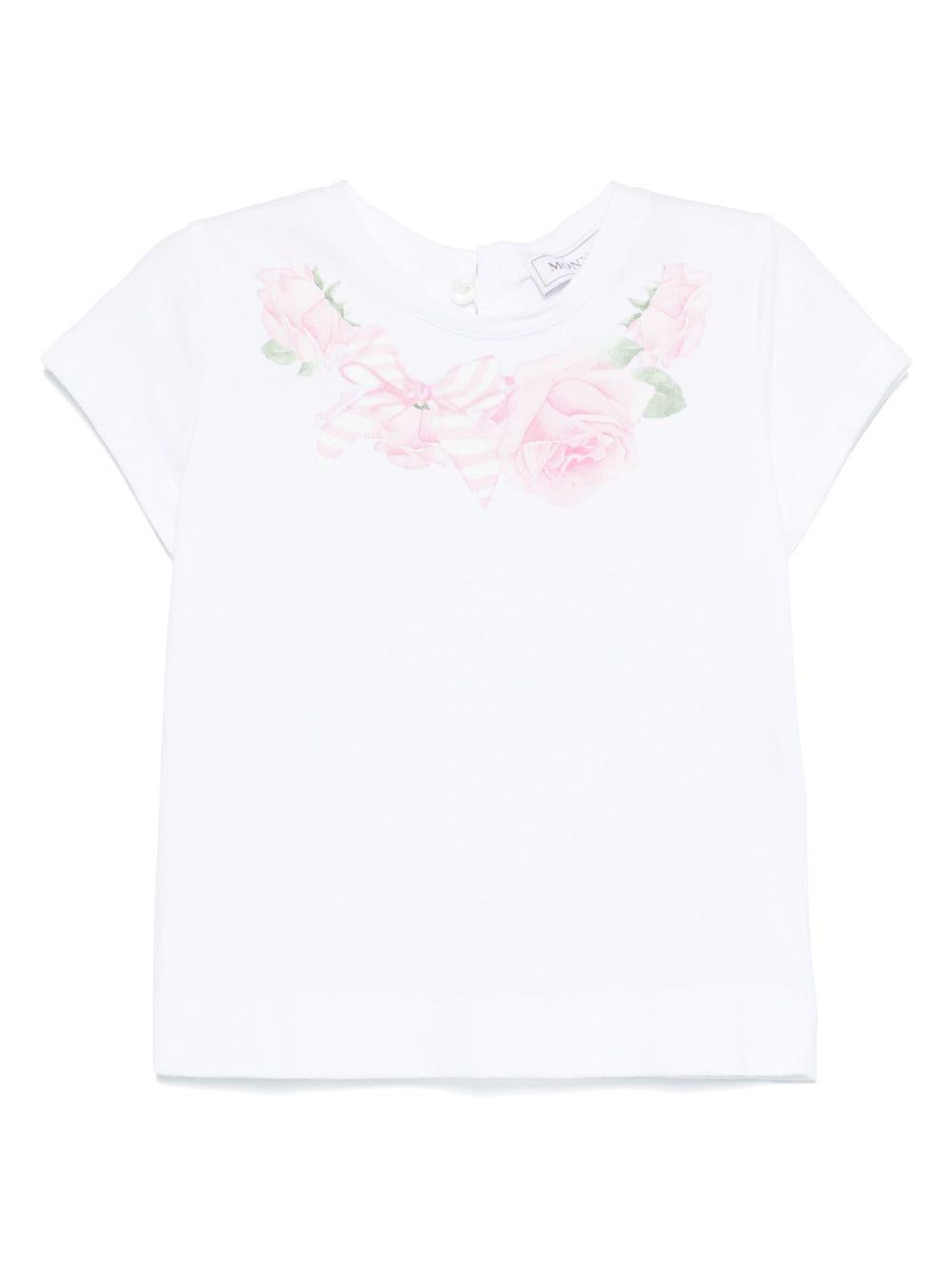 T-shirt con stampa per neonata Monnalisa bianco con apertura a goccia 39E601 5015 0099 MONNALISA 