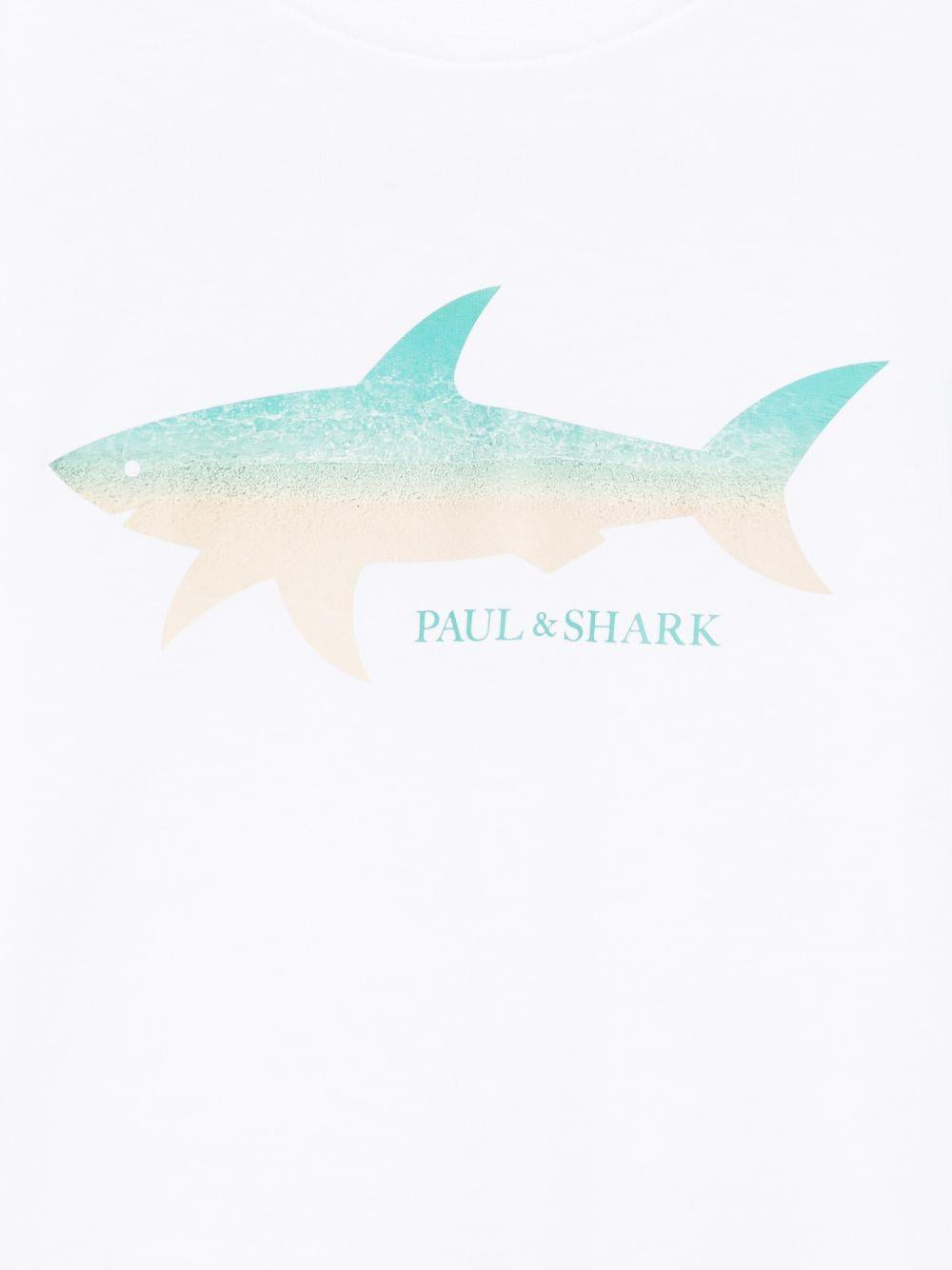 T-shirt per bambino Paul & Shark Kids bianca con stampa squalo sul davanti WUM00HLAA53 10101 PAUL & SHARK KIDS 