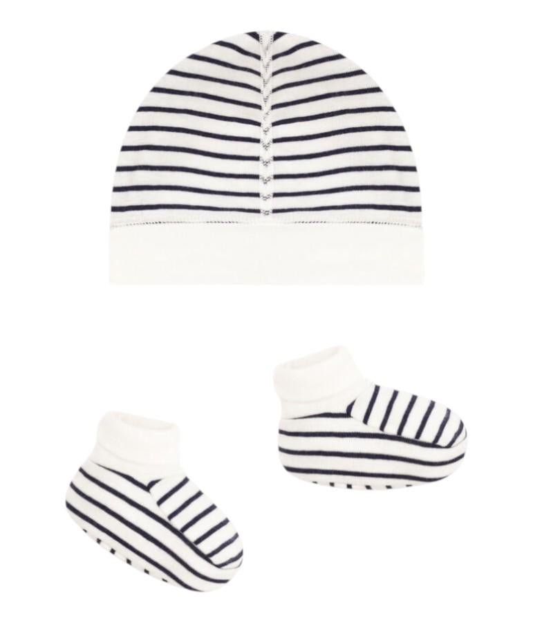 Set cuffietta e babbucce per neonati Petit Bateau multicolore con design a righe A0ARY 00 PETIT BATEAU 