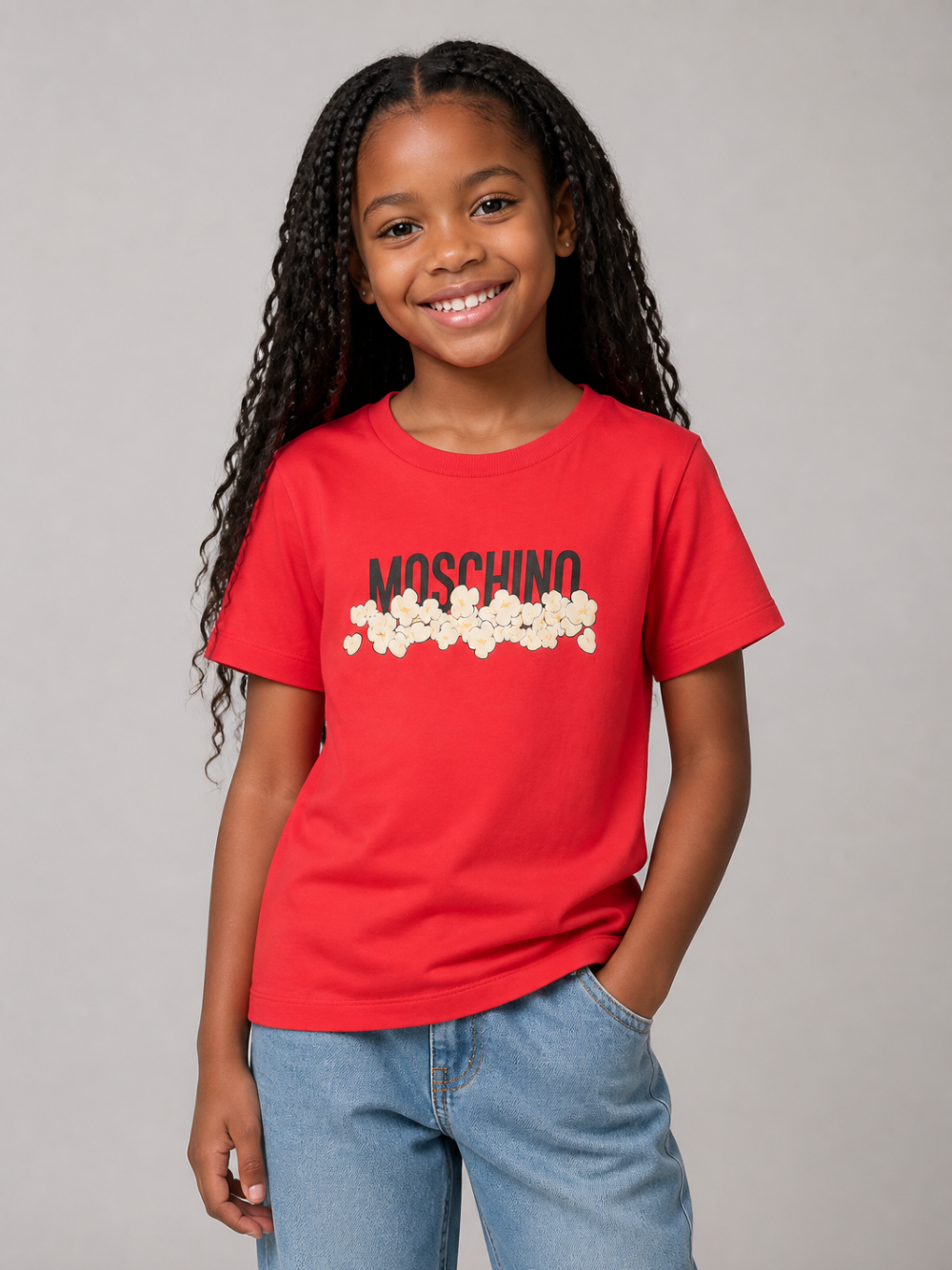 T-shirt per bambini Moschino Kids rossa con stampa grafica con logo H6M058LAA20 50109 MOSCHINO KIDS 