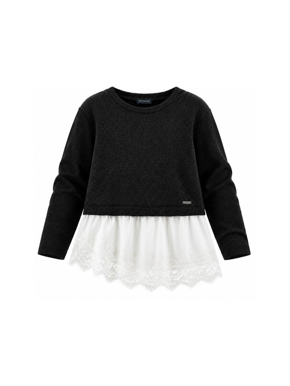 Maglione per bambina Monnalisa Kids nero con rifinitura in pizzo 41H607 8214 0050 MONNALISA KIDS 