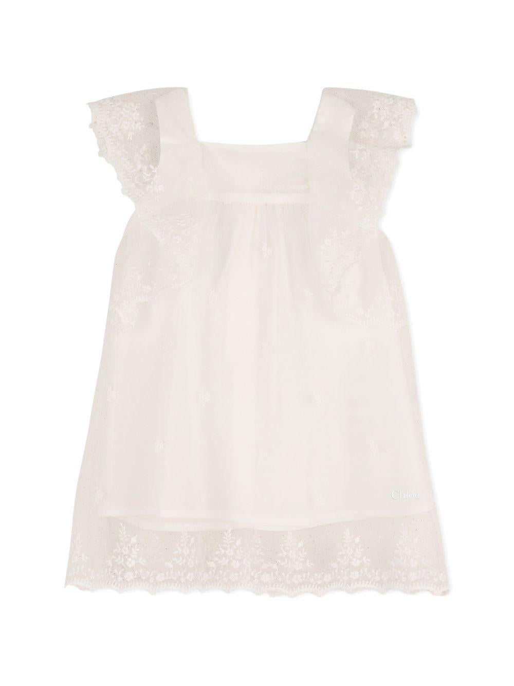 Set abito, coulotte e capellino per neonata Chloé Kids bianco con finiture in pizzo C20935 117 CHLOE' KIDS 