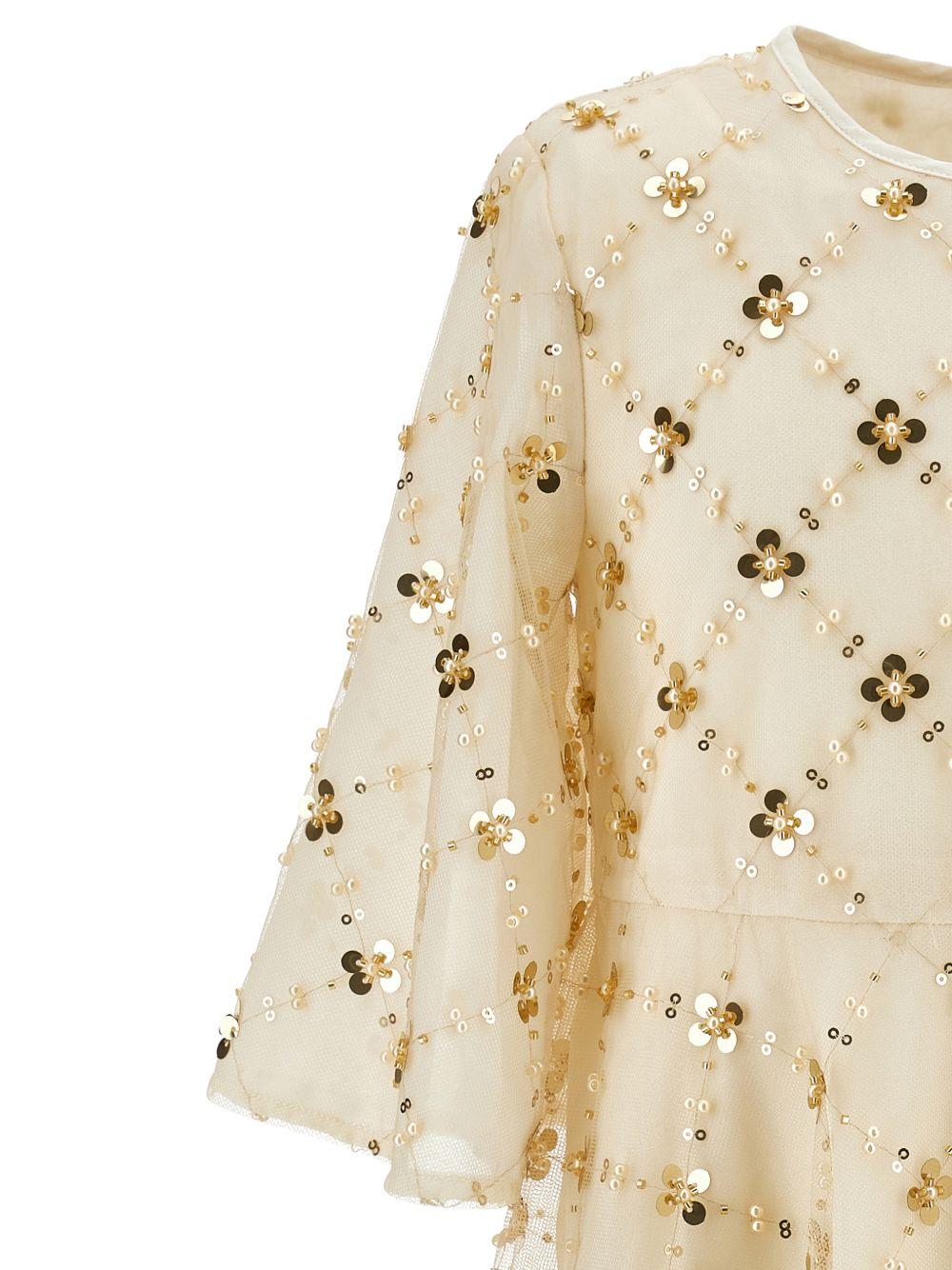 Abito per bambina Monnalisa beige con decorazione a paillettes 79G915RM 7782 0170 MONNALISA KIDS 