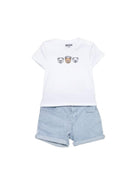 Set T-shirt e shorts per neonato Moschino Kids bianco e blu a righe MUG01OLXE63 86816 MOSCHINO KIDS 