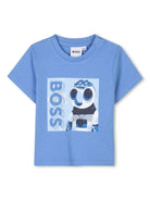 T-shirt con stampa per neonato BOSS Kidswear blu con orlo dritto J52110 84B BOSS KIDS 
