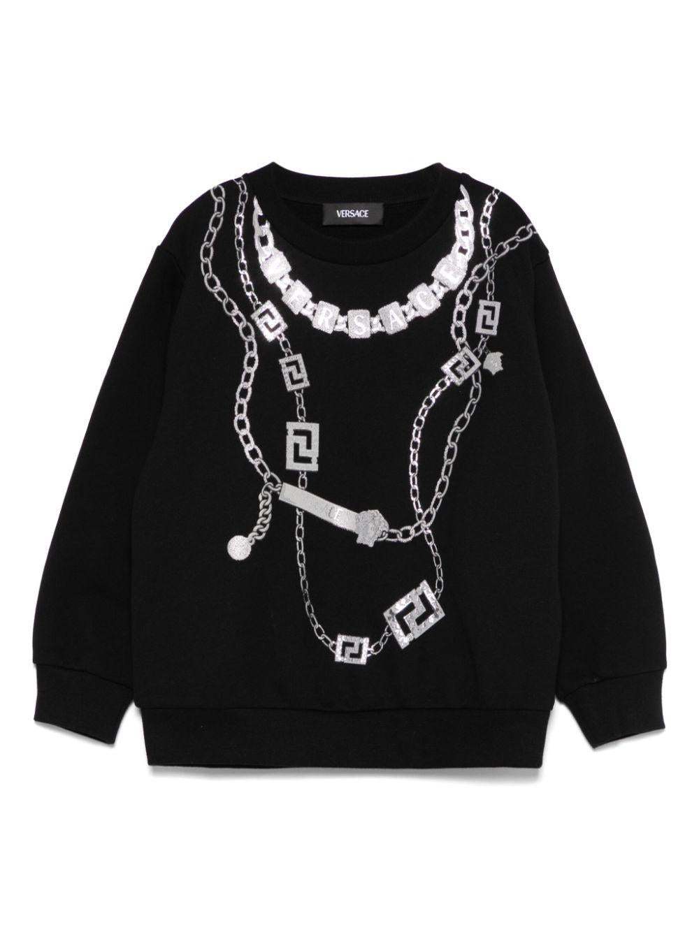 Felpa per bambina Versace Kids nero con stampa collana loghi 10183341A13006 2B900 VERSACE KIDS 