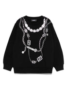 Felpa per bambina Versace Kids nero con stampa collana loghi 10183341A13006 2B900 VERSACE KIDS 