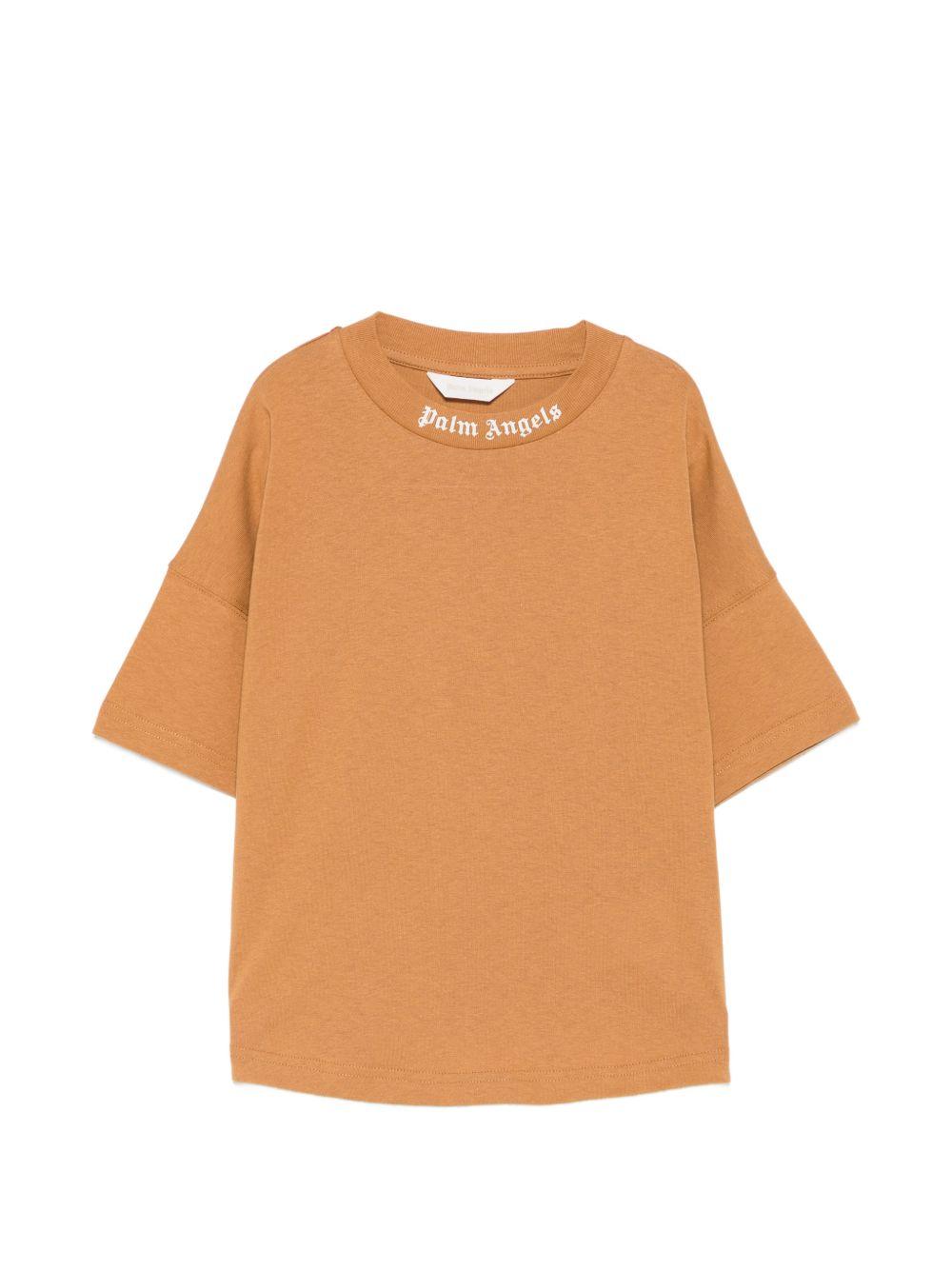 T-shirt per bambino Palm Angels Kids marrone con stampa logo sul girocollo F6PAJBTH012 1531 PALM ANGELS KIDS 