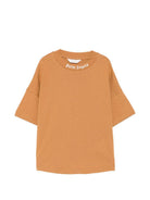 T-shirt per bambino Palm Angels Kids marrone con stampa logo sul girocollo F6PAJBTH012 1531 PALM ANGELS KIDS 