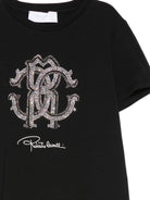 T-shirt per bambina Roberto Cavalli Kids nera con monogramma con glitter CGP26014TS BLACK ROBERTO CAVALLI KIDS 