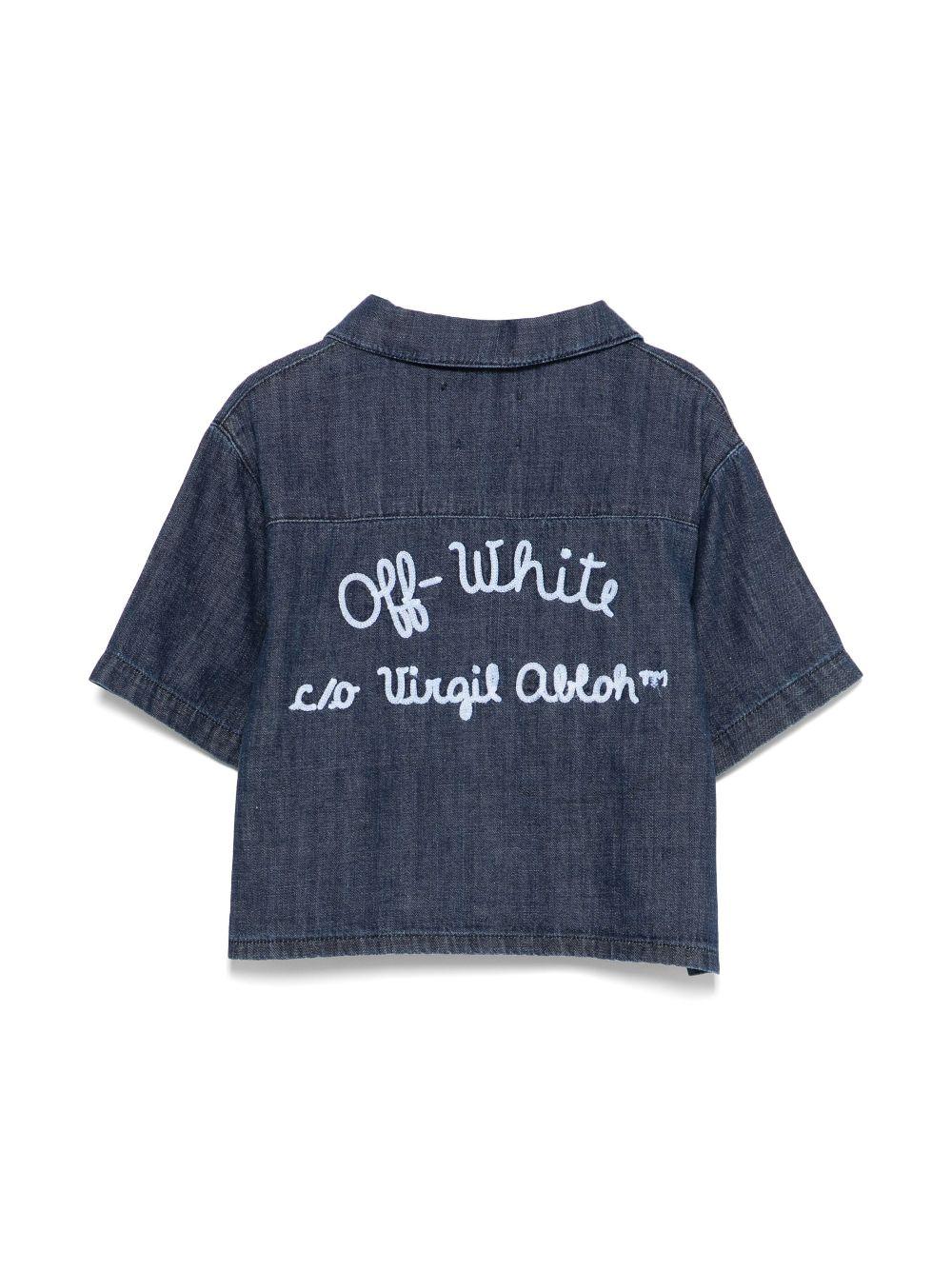 Camicia denim con ricamo per bambina Off-White Kids blu con tasca sul petto OGGG003S25DEN001 4901 OFF WHITE KIDS 