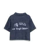 Camicia denim con ricamo per bambina Off-White Kids blu con tasca sul petto OGGG003S25DEN001 4901 OFF WHITE KIDS 