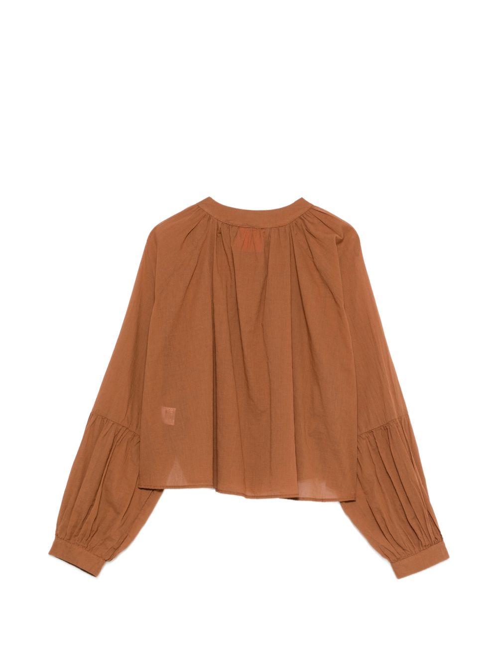 Camicia con dettagli arricciati Merci marrone ruggine con scollo rotondo CAM033 RUST MERCI 