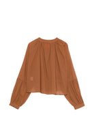 Camicia con dettagli arricciati Merci marrone ruggine con scollo rotondo CAM033 RUST MERCI 