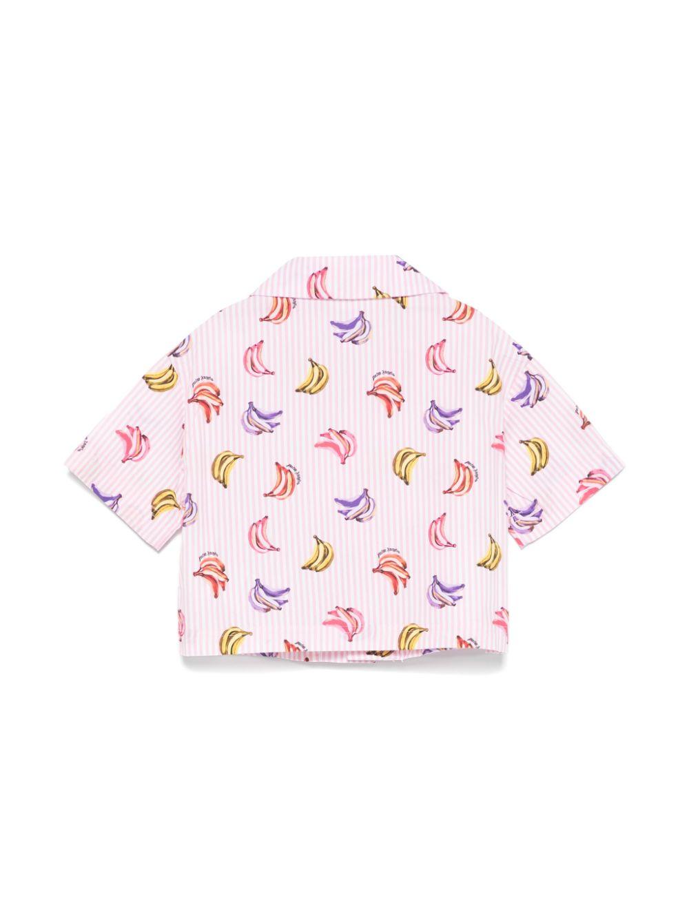 Camicia con stampa banane per bambina Palm Angels Kids rosa con rifinitura con ruches PGGG001S25FAB001 3B42 PALM ANGELS KIDS 
