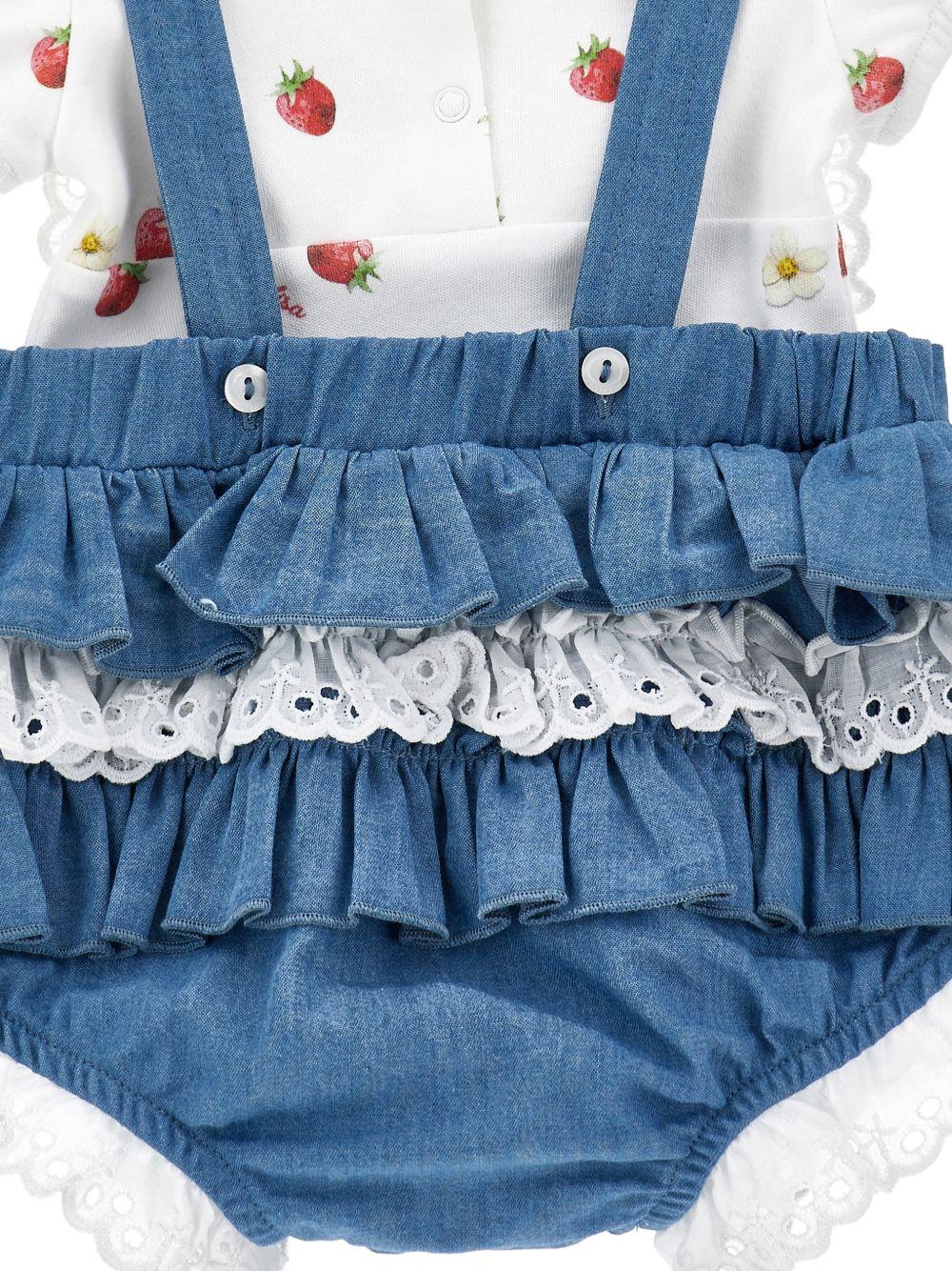 Set salopette, fascia e body per neonata Monnalisa bianco e in denim con ricamo 35G516 7081 0062 MONNALISA KIDS 