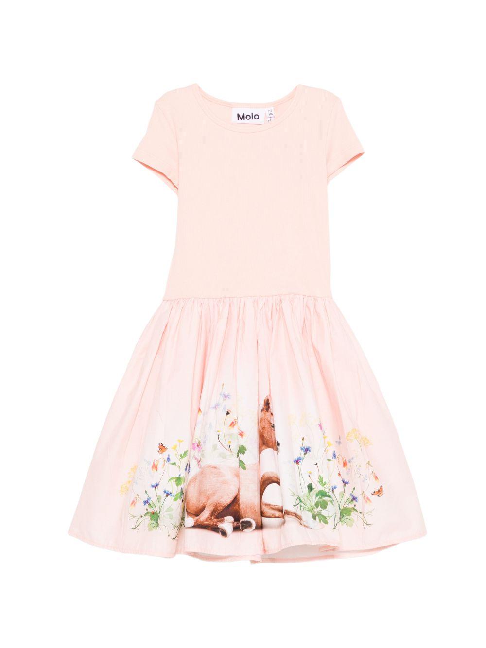 Abito Cissa per bambina Molo rosa con stampa animali 2S26E102 5674 MOLO KIDS 