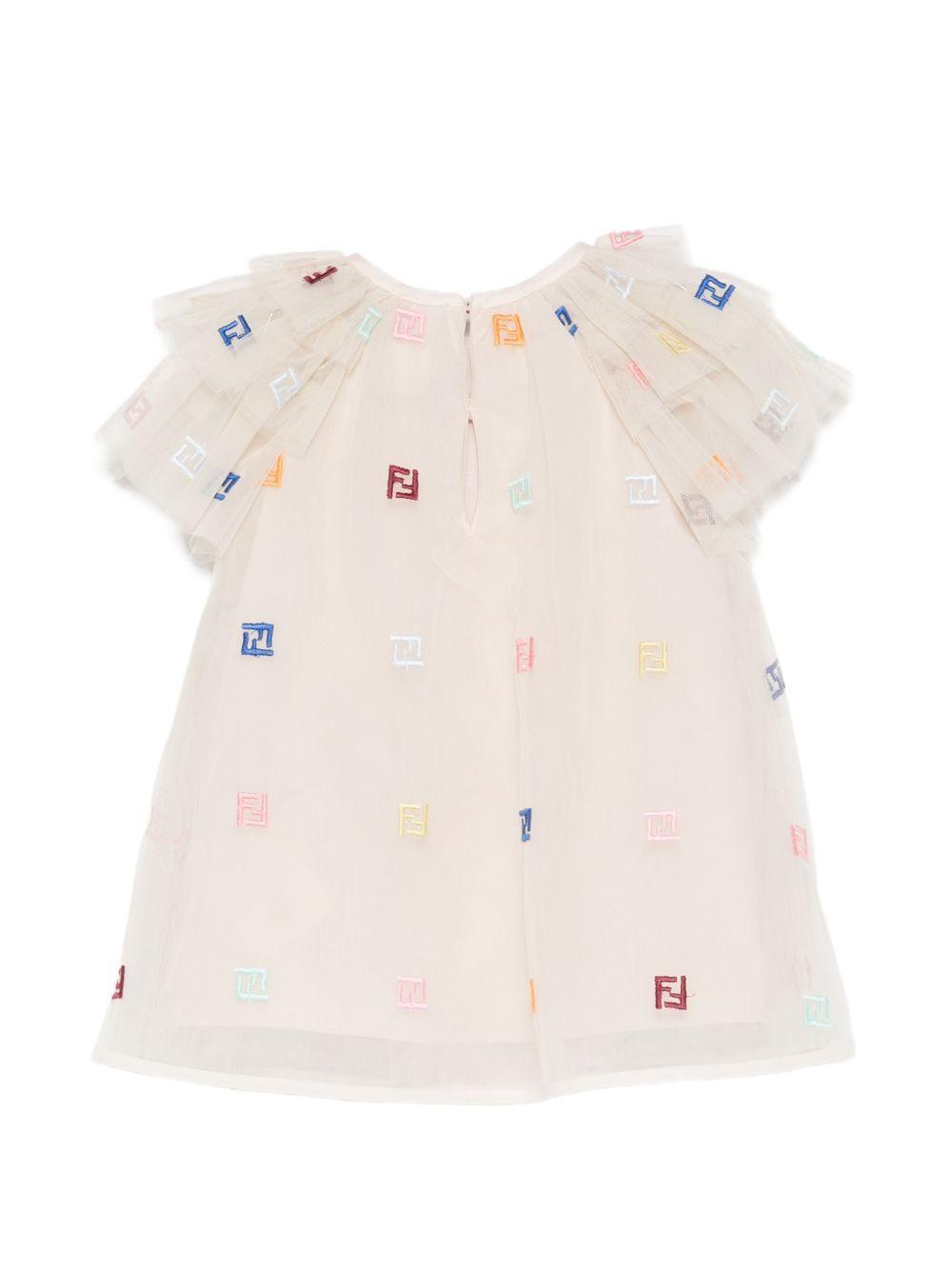 Abito per neonata Fendi Kids bianco con motivo monogramma FF BFB601 AEXX F1P2N FENDI KIDS 