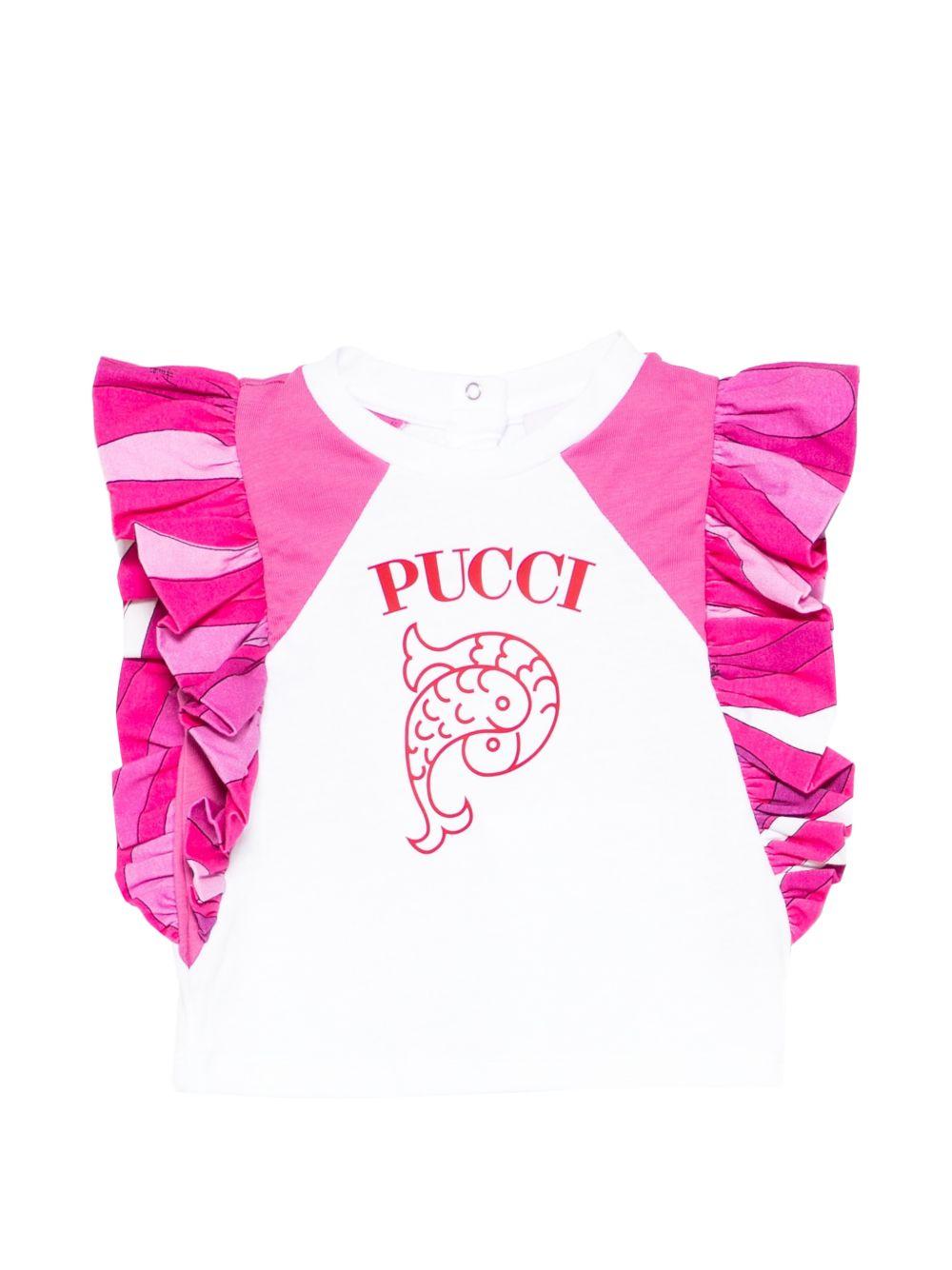 T-shirt per neonata Emilio Pucci Junior bianca con volant PY8002 Z3672 100FU EMILIO PUCCI KIDS 
