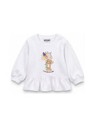 Felpa per neonata Moschino Kids bianca con dettaglio floreale MDF035LDA00 10101 MOSCHINO KIDS 