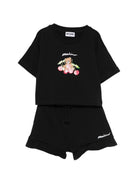 Set t-shirt e shorts per bambina Moschino Kids nero con stampa Teddy Bear sul davanti HDG01NLCA52 60100 MOSCHINO KIDS 