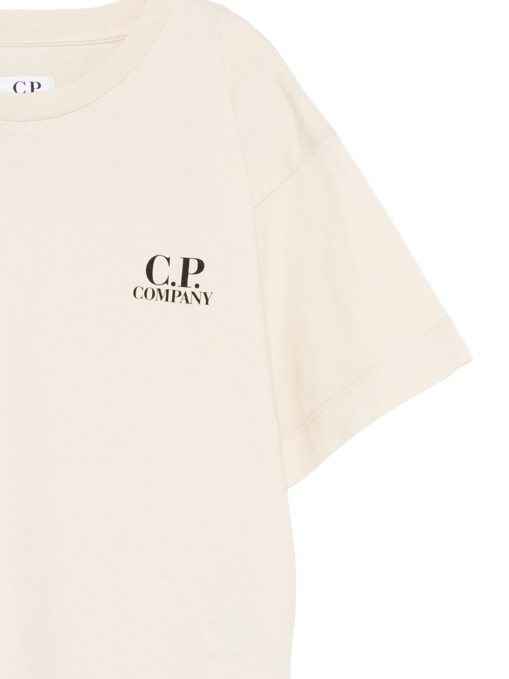 T-shirt per bambino C.P. Company Kids beige con logo sul davanti CUM00WLAA17 10203 C.P.COMPANY KIDS 