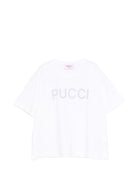 T-shirt per bambina Emilio Pucci Junior bianca con dettaglio logo con borchie PZ8A11 Z3672 100 EMILIO PUCCI KIDS 